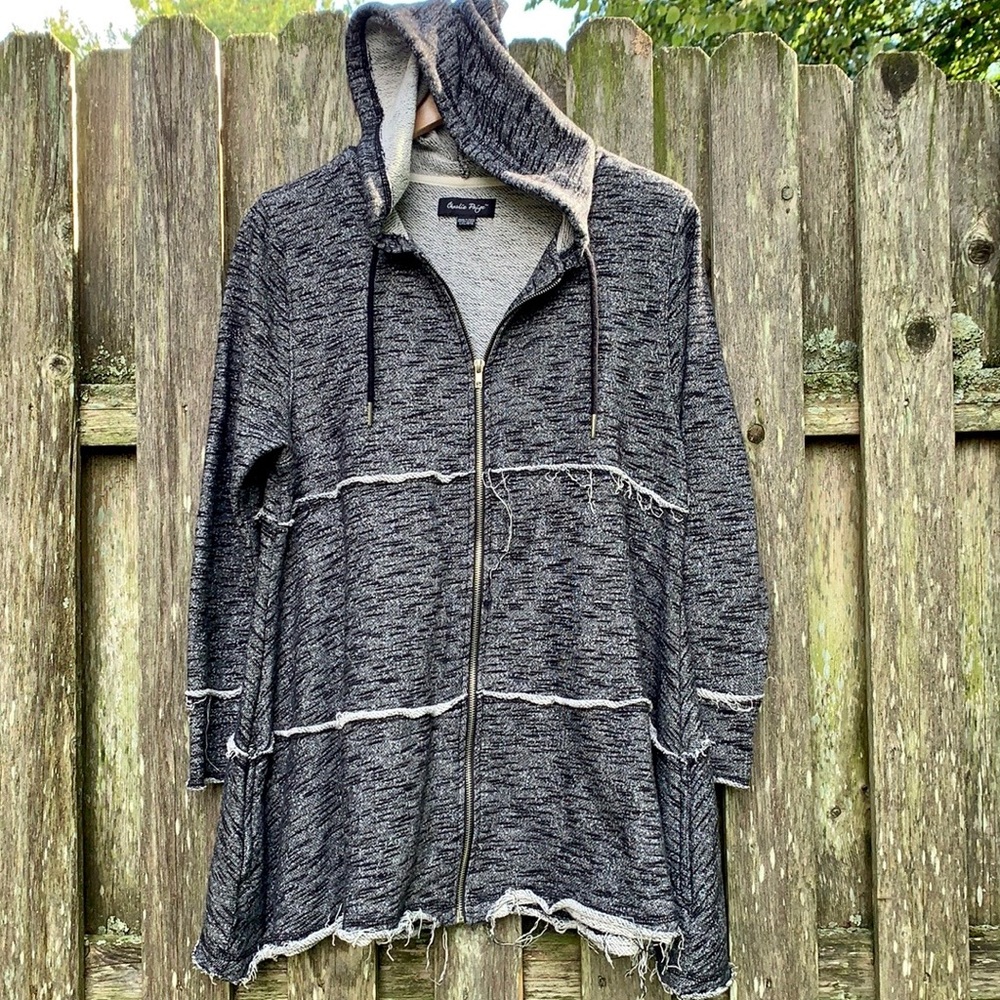 CHARLIE PAIGE Frayed Detail Long Hooded Sweatshirt